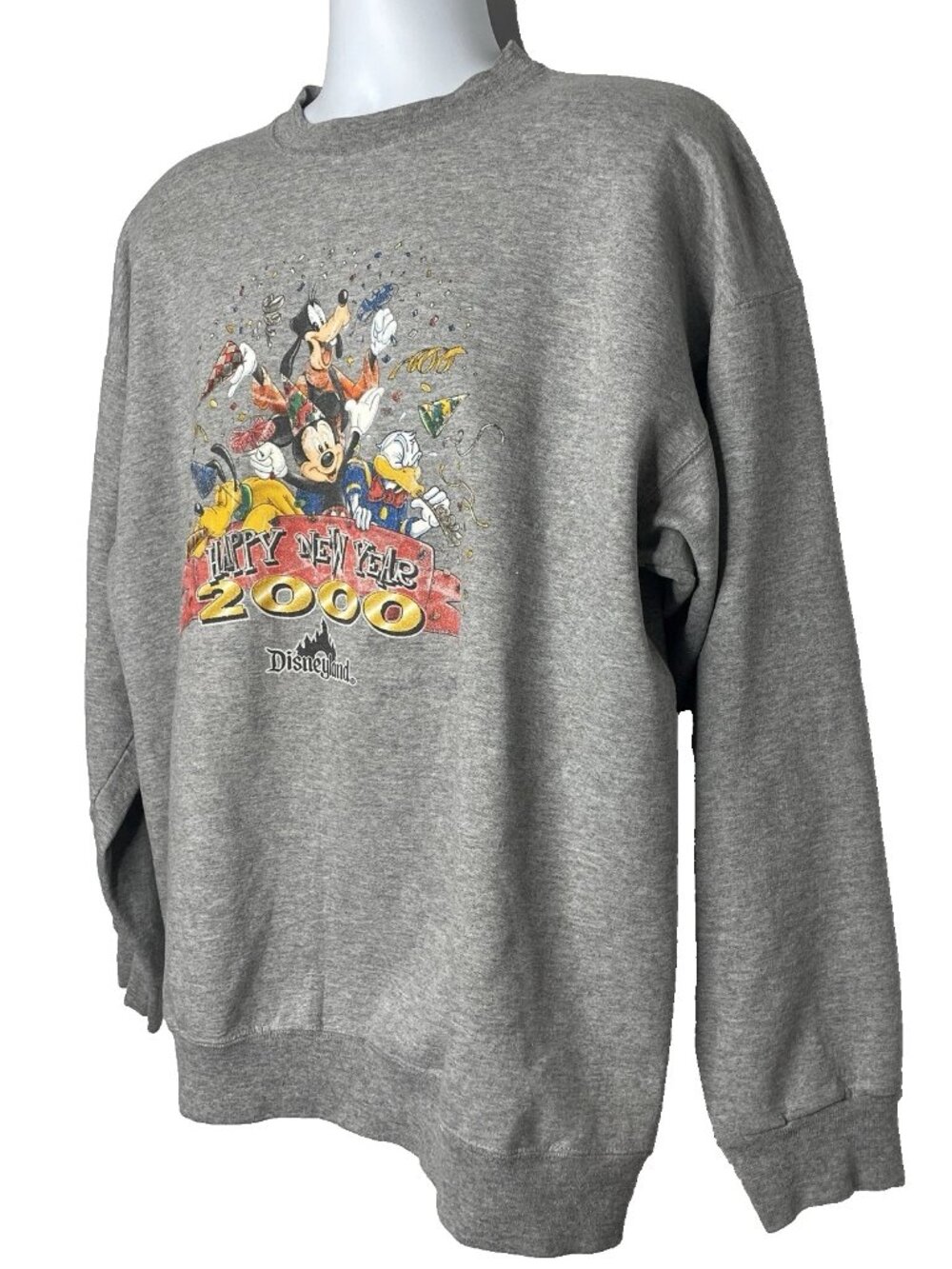 Vintage Y2K Disneyland Crew Neck Sweatshirt Size L/XL Heather Gray New Year 2000 - Picture 8 of 9